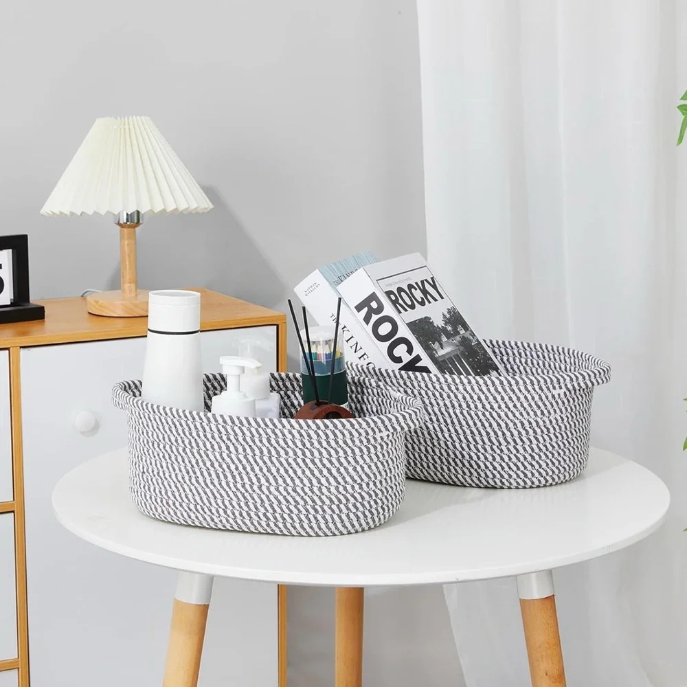Cotton Woven Rope Storage Baskets Set of 2 NEW